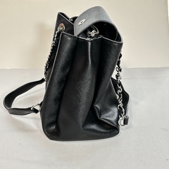 GUESS Black Double Handle Satchel Chain Straps Shoulder bag 3 Compartment Purse - Picture 2 of 11